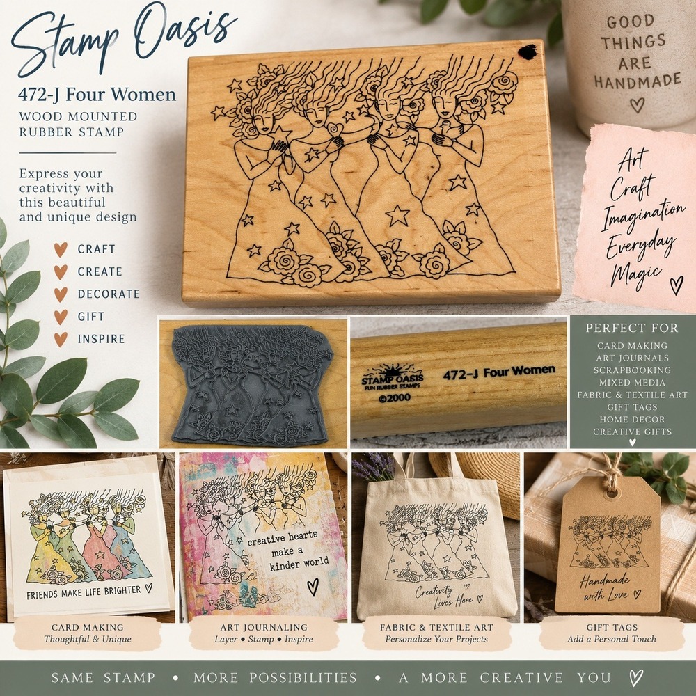 Stamp Oasis Four Women Wood Block Rubber Stamp 472-J Vintage 2000 Discontinued